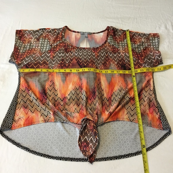Aztec look,  Crop Top Orange/Black Southwestern High Low Front Tie. XL - Picture 3 of 8